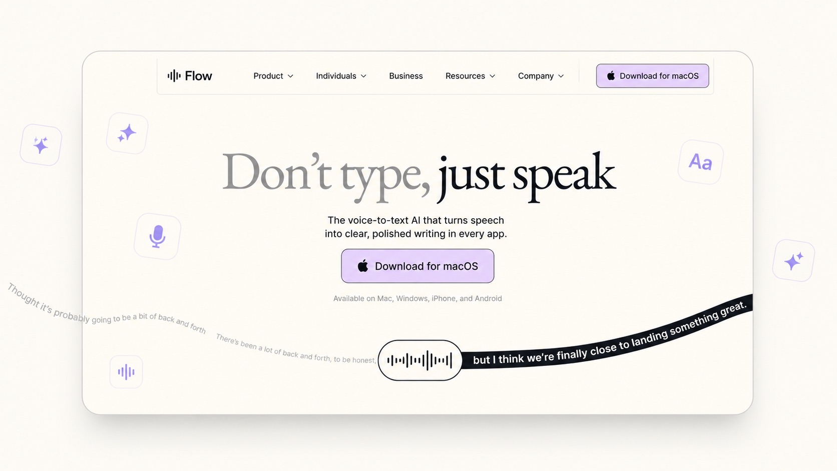 Wispr Flow dictation software with cloud-based AI dictation for macOS, Windows, iPhone and Android